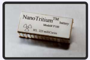 A Model P100 NanoTritium™ Betavoltaic Battery.