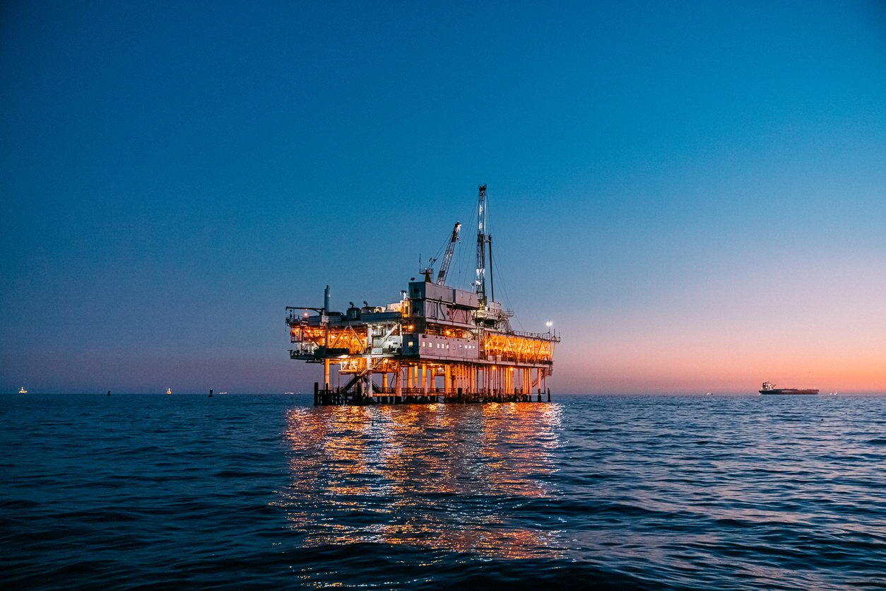 Beautiful Dusk Sky Over an Offshore Oil Drilling