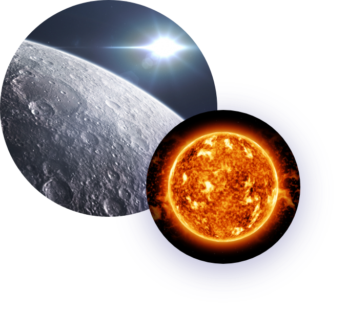 View of the Surfaces of the Moon and Sun