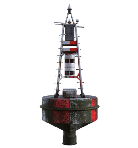 Red and White Buoy Equipped with Electronics
