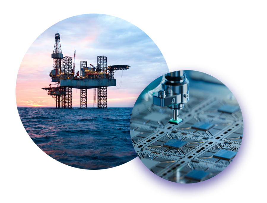 microelectronics being used on an oil rig in the middle of the ocean