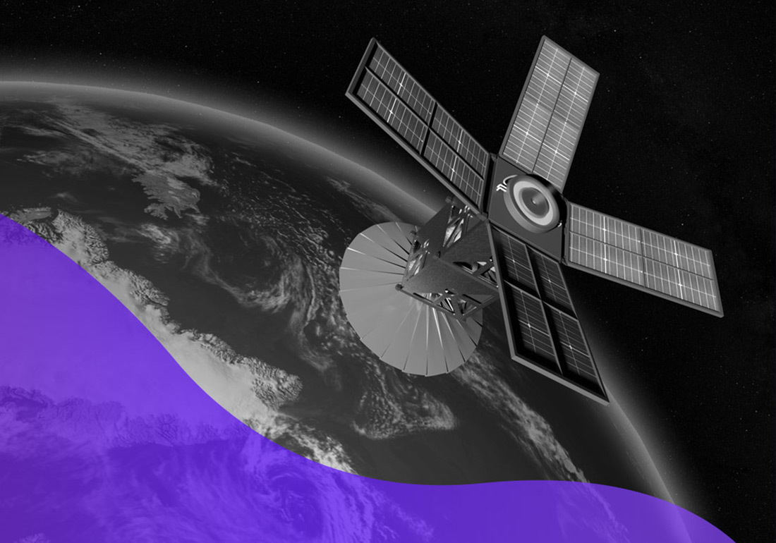 John Foster Banner image with satalite and earth with purple swirl