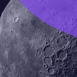 Artemis and the Future of Lunar Science, image of the moon with a purple swoosh