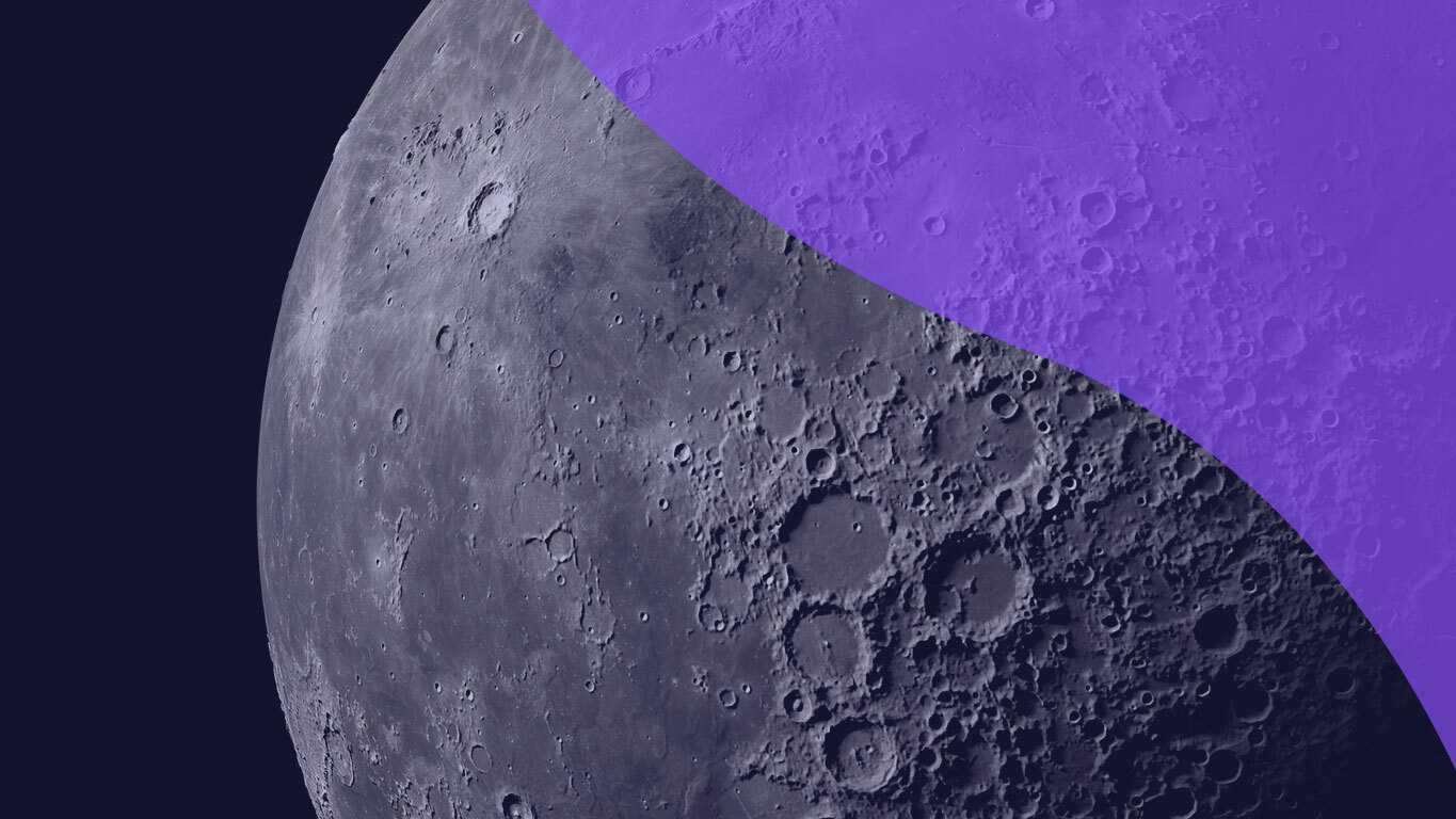 Artemis and the Future of Lunar Science, image of the moon with a purple swoosh